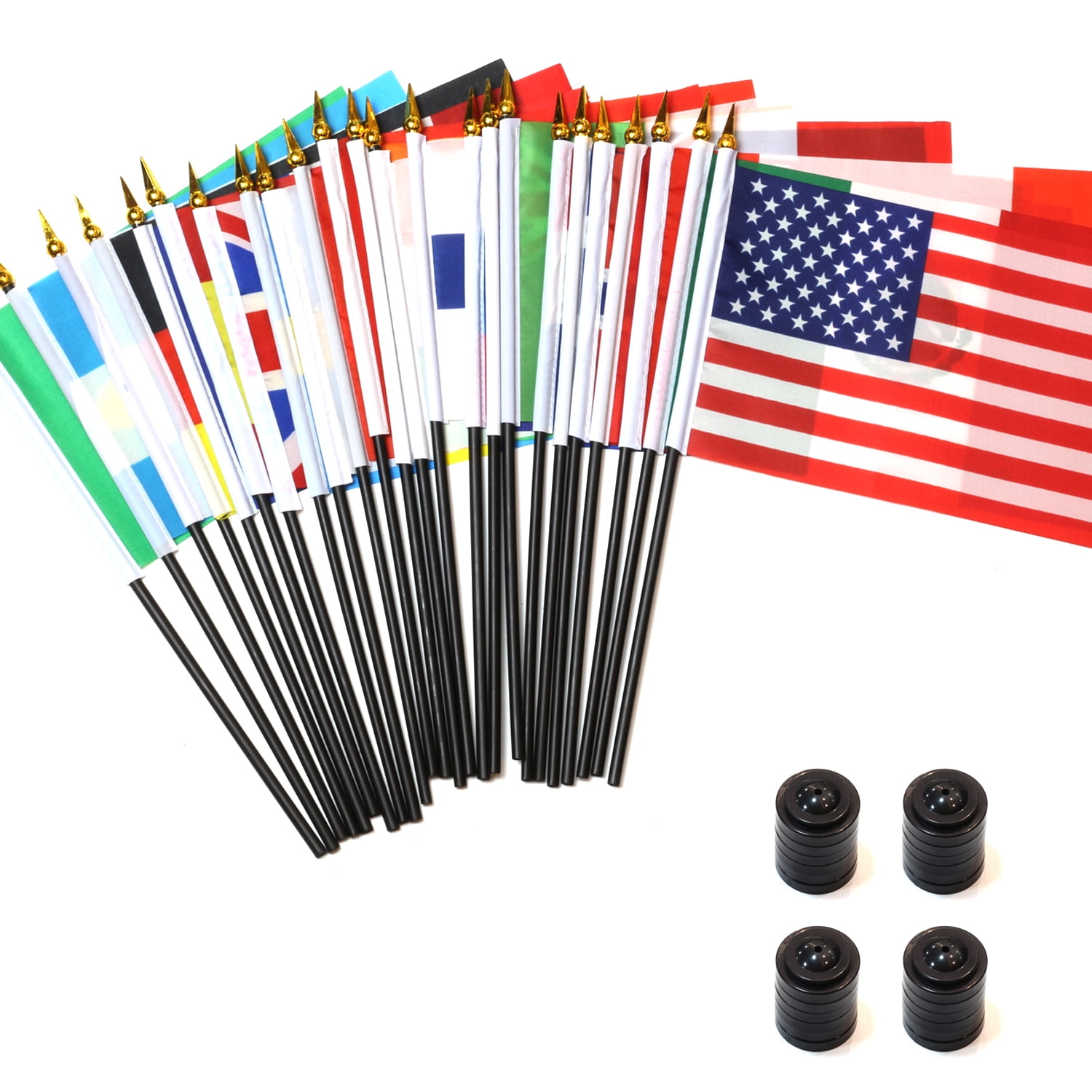 Anley 24 Countries Deluxe Desk Flags Set - 8 x 5 Inches Miniature American US Desktop Flag with 13" Black Pole