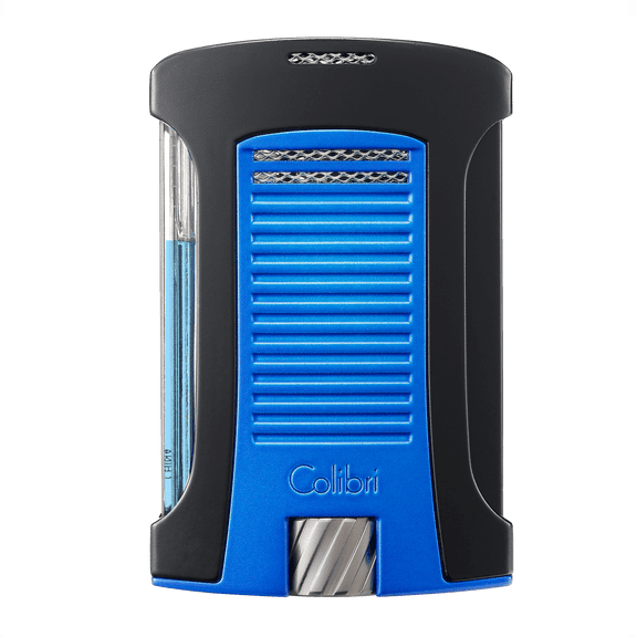 Colibri Daytona Windproof Butane Torch Lighter: Adjustable Flame, Refillable Single-Jet Cigar Lighter, Ergonomic Design with Fuel Window (Matte Blue)