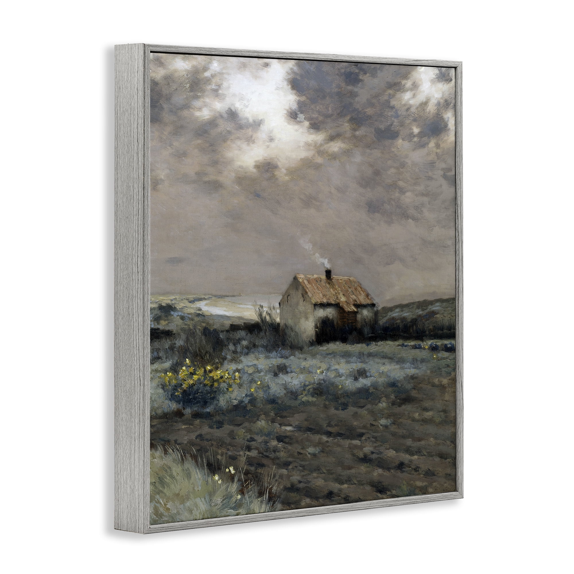 Cabin in Overcast Field Gray Framed Giclee Art, design by Lettered and Lined