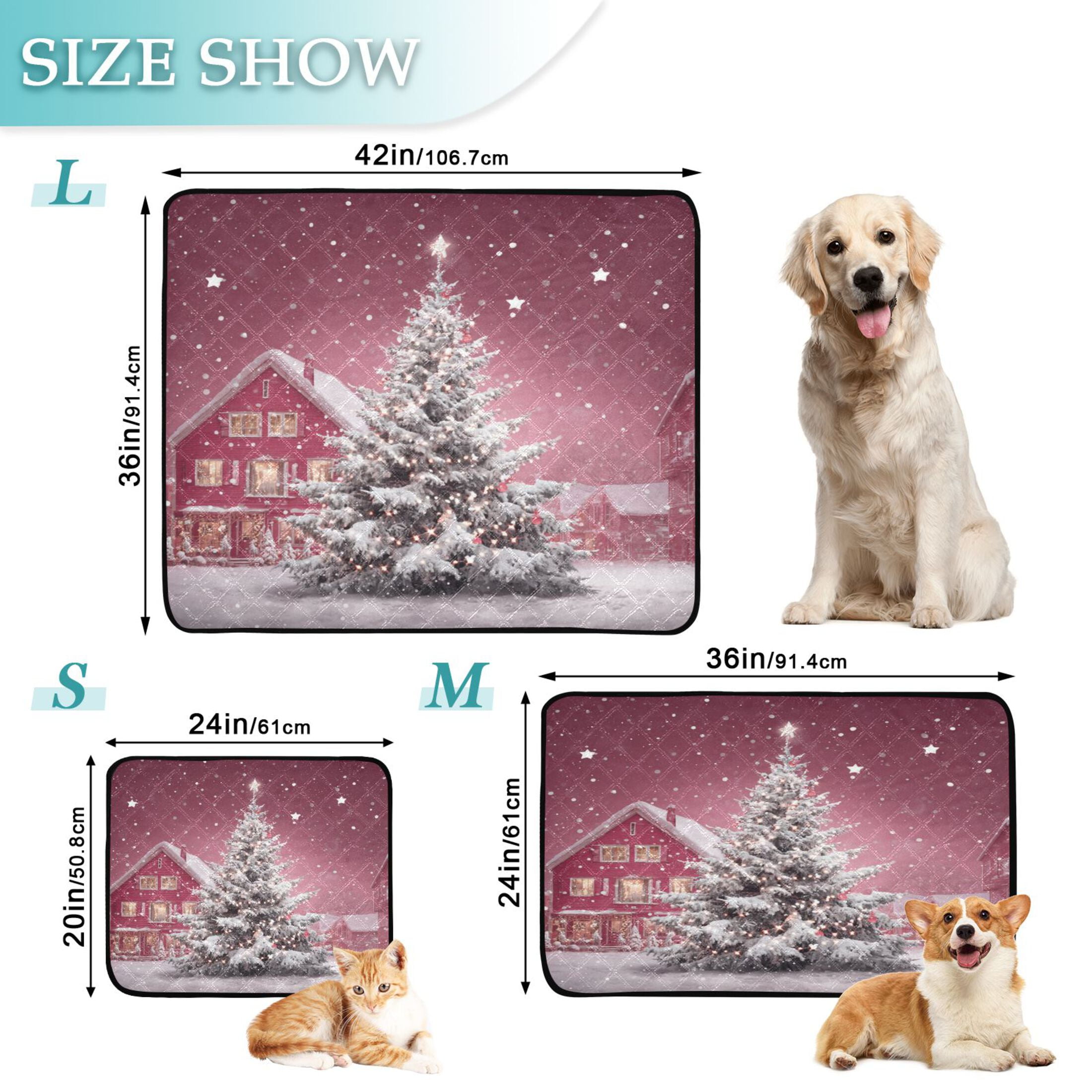 Qxltty Christmas Shining Tree Cat litter Pads Pet Set of 2 Diaper Mats Center Anti-leakage Layer Absorbent Soft and Comfortable