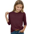 thumbnail image 6 of Girls Casual 3/4 Sleeve T Shirts Kids Crewneck Tops Fashion Striped Tees Red,7-8 Years, 6 of 7