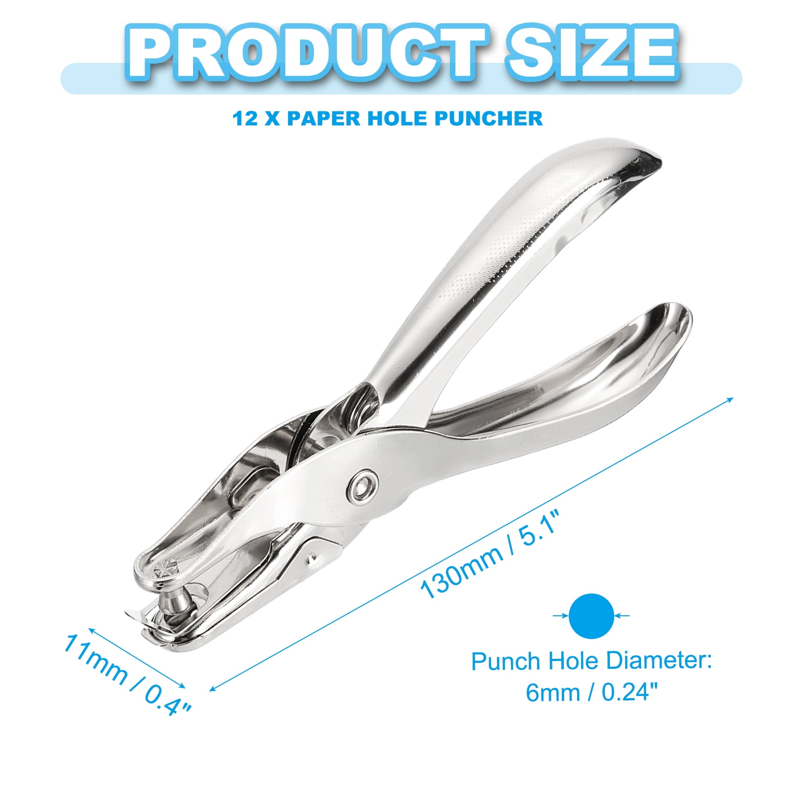 Uxcell 1/4" Single Hole Punch, 12 Pack Handheld Hole Puncher Metal Paper Puncher for Tag DIY Craft Scrapbook Ticket, Silver