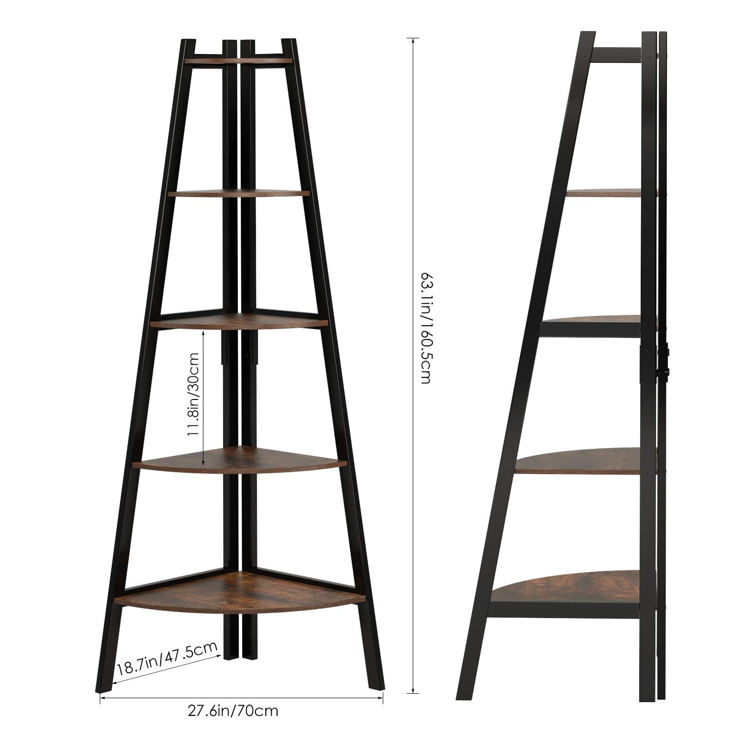 Buy CINAK 5 Tier Corner Ladder Shelf, Industrial Bookcase, AShaped