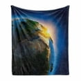 thumbnail image 1 of Earth Soft Flannel Fleece Blanket, Early Morning Rising Sun Scenery in Outer Space Day's Cycle Calm Idyllic Vivid, Cozy Plush for Indoor and Outdoor Use, 50" x 70", Blue Green Yellow, by Ambesonne, 1 of 6
