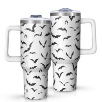 Black Halloween Bats Tumbler with Handle and Lid,40oz Double Wall Vacuum Insulated Tumbler,Cups Gift for Women and Men
