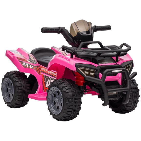 Aosom Kids Atv Four Wheeler Ride On Car,Motorized Quad,6V Battery Powered Electric Quad with Songs for 18-36 Months,Pink,Pink Iron Plastic Toys Kids Bikes Riding Toys