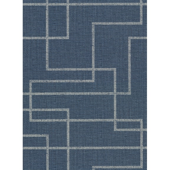 Warner Clarendon Indigo Geometric Faux Grasscloth Wallpaper, 27-in by 27-ft, 60.8 sq. ft
