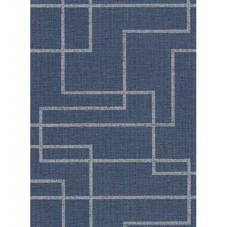 Warner Clarendon Indigo Geometric Faux Grasscloth Wallpaper 27-in by 27-ft 60.8 sq. ft