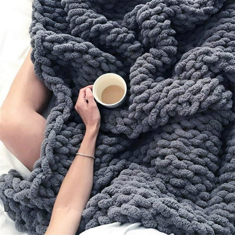 Lowestbest Chunky Knit Blanket Handmade Warm Soft Throw Blanket Cable Knit Blanket Dark Grey 59