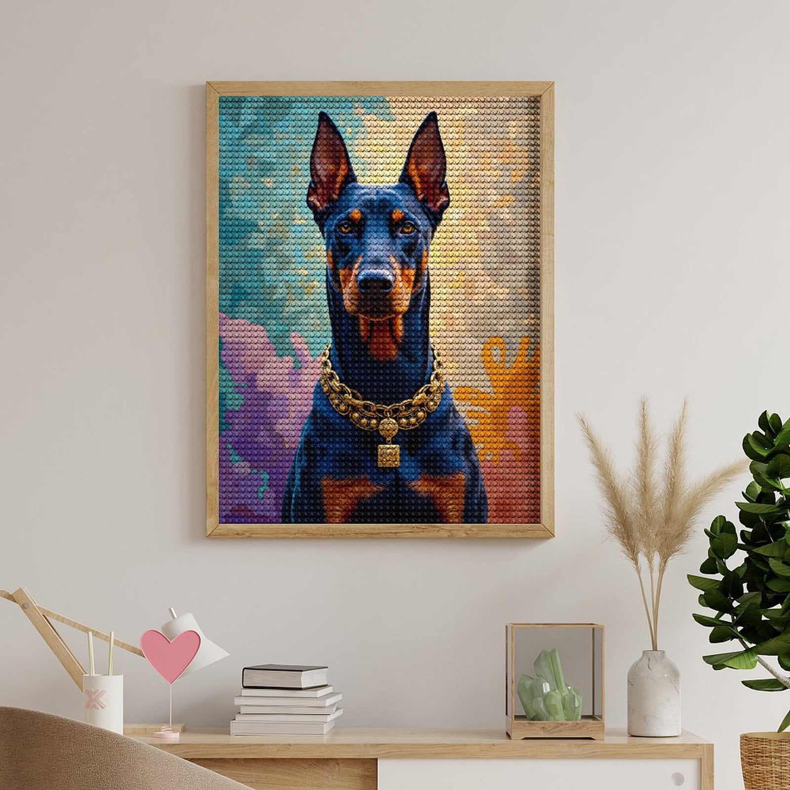 Diamond Art Kits for Adults, Noble Canine Vibrant Mosaic Background 5D Diamond Painting Kits for Adults Beginners, DIY Full Drill Diamond Painting, Gem Art and Crafts 12x16