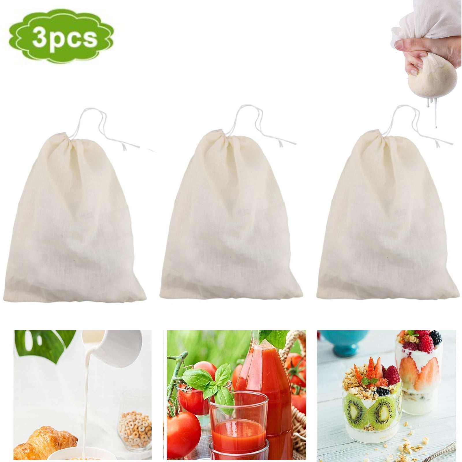 Cold Brew Coffee Filter Reusable Fine Mesh Cotton Nut Milk Cheese Cloth Bag 