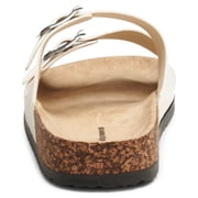 Alpine Swiss Womens Double Strap Contour Sandals Slip on Buckle Slides Vegan Leather Footbed Sandal Ergonomic Cork-Inspired Sole Summer Footwear