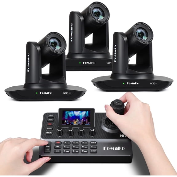 FoMaKo 30x Optical Zoom NDI PTZ Camera AI Auto-Tracking Camera Bundle (3pcs FMK30UH NDI-B   KC606N)