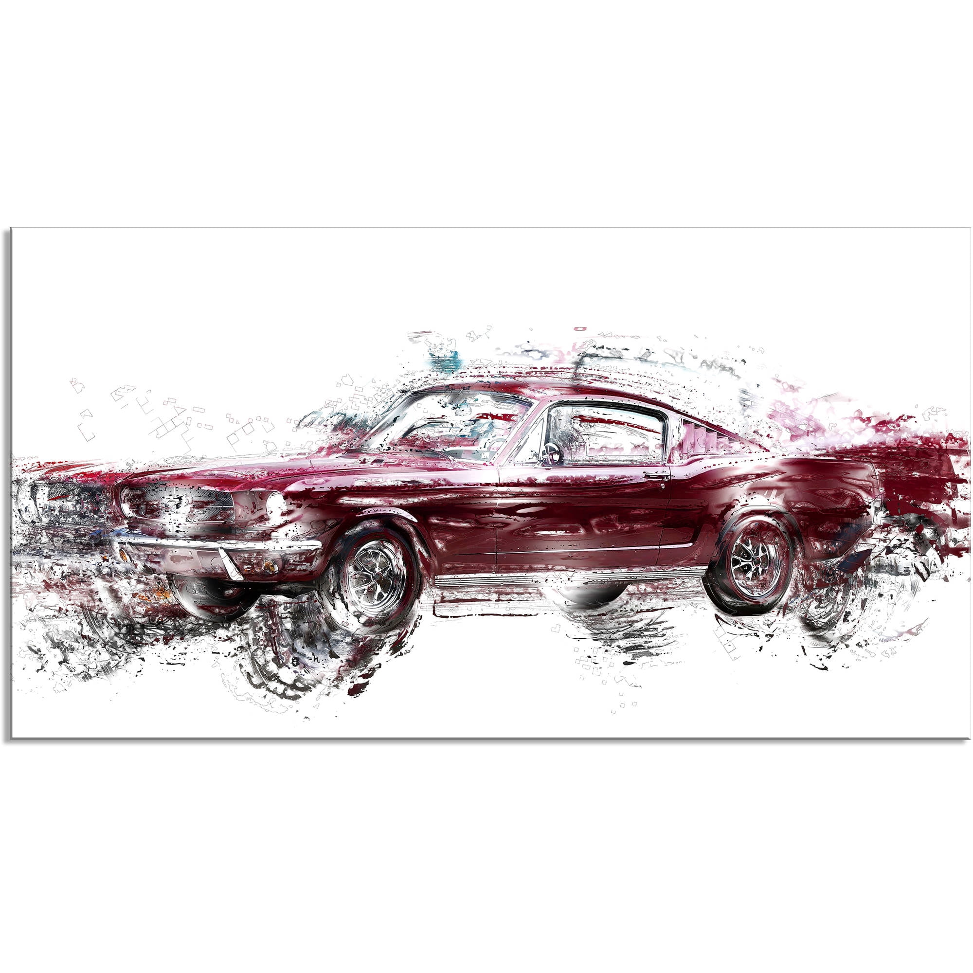 DESIGN ART  "Wine Colored Muscle Car" Canvas Art Print - 32x16 Inches