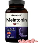 NatureBell Melatonin 20mg, 365 Fast Dissolve Tablets - Natural Strawberry Flavor