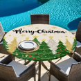 thumbnail image 6 of Green Christmas Round Tablecloth, Fitted Table Cover with Elastic for 55"-60" Round Tables, Xmas Tree Snowflake Stars Winter Rustic Table Cloth Outdoor Indoor Dinning Party Waterproof Tablecloths, 6 of 7