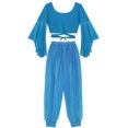thumbnail image 3 of TiaoBug Womens Delly Dance Outfits Flare Sleeve Crop Top with Chiffon Harem Pants Dancewear Set Sky Blue One Size, 3 of 6