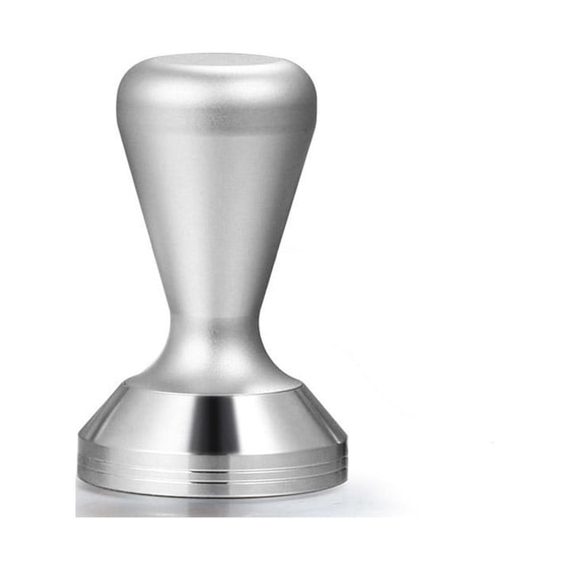 Inteprter Tamper de presión de café Acero inoxidable Hotel Restaurante Fiesta Club Cocina Fabricante de bebidas Martillo en polvo Base plana Juegos de servir café y té Plata 58 mm
