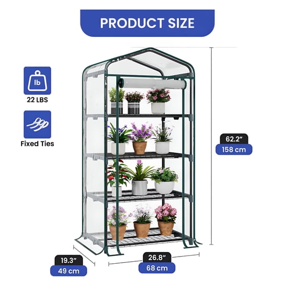 SELIVO 4 Shelves Mini Greenhouse Garden Portable Walk In Green House Transparent Cover