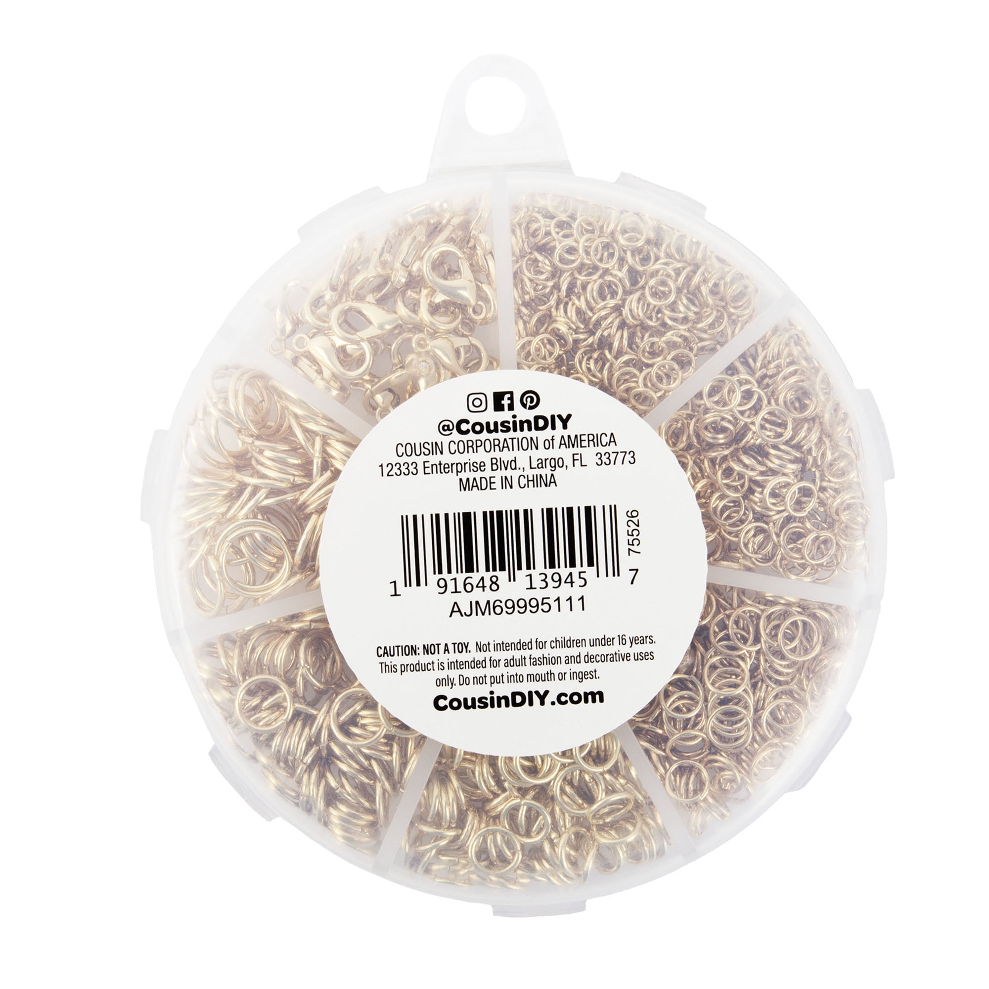 Cousin DIY Gold Jump Ring Assortment with Lobster Clasps, 1030 Pc. Each, 5 Packs