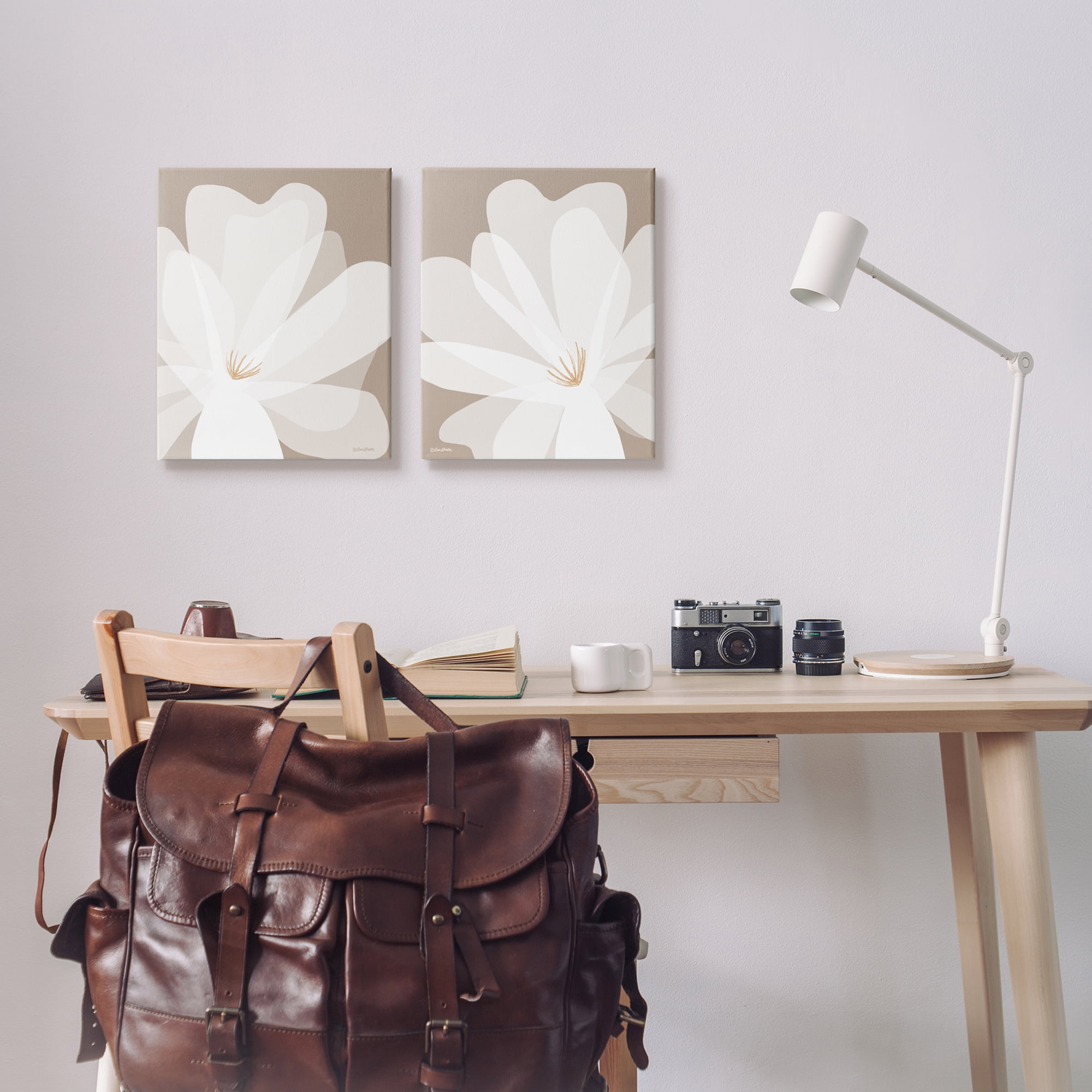 Stupell Industries White Boho Flowers Botanical & Floral Painting Gallery Wrapped Canvas Art Print Wall Art, 16 x 20, Set of 2