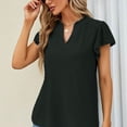 thumbnail image 3 of Tops con cuello en V Diseño hueco Puños sueltos transpirables de moda Tops de color puro Tops casuales de manga corta para playa Negro XL, 3 of 6