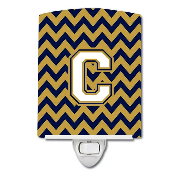 Carolines Treasures CJ1057-CCNL Letter C Chevron Navy Blue and Gold Ceramic Night Light, 6x4x3", multicolor