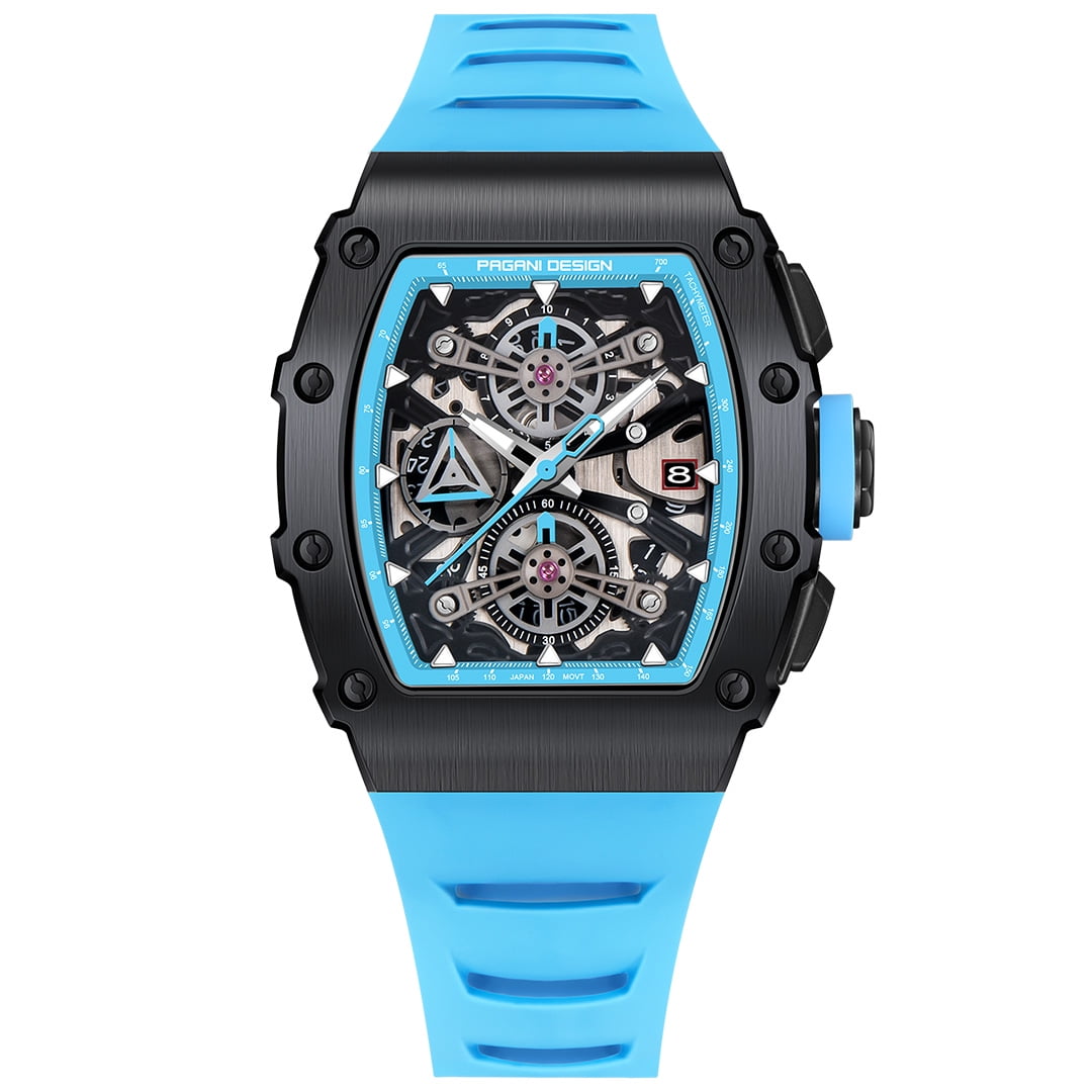 PAGANI DESIGN Men's Quartz Watches Chronograph Tonneau Stainless Steel Sports Wrist Watches for Men Synthetic Sapphire Dial Glass