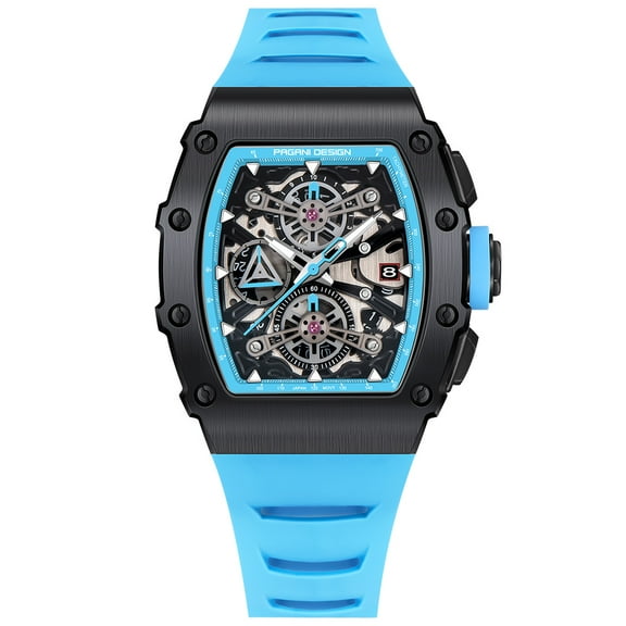 PAGANI DESIGN Men's Quartz Watches Chronograph Tonneau Stainless Steel Sports Wrist Watches for Men Synthetic Sapphire Dial Glass