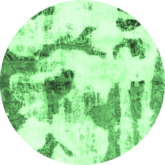 Ahgly Company Indoor Round Abstract Emerald Green Modern Area Rugs, 8' Round