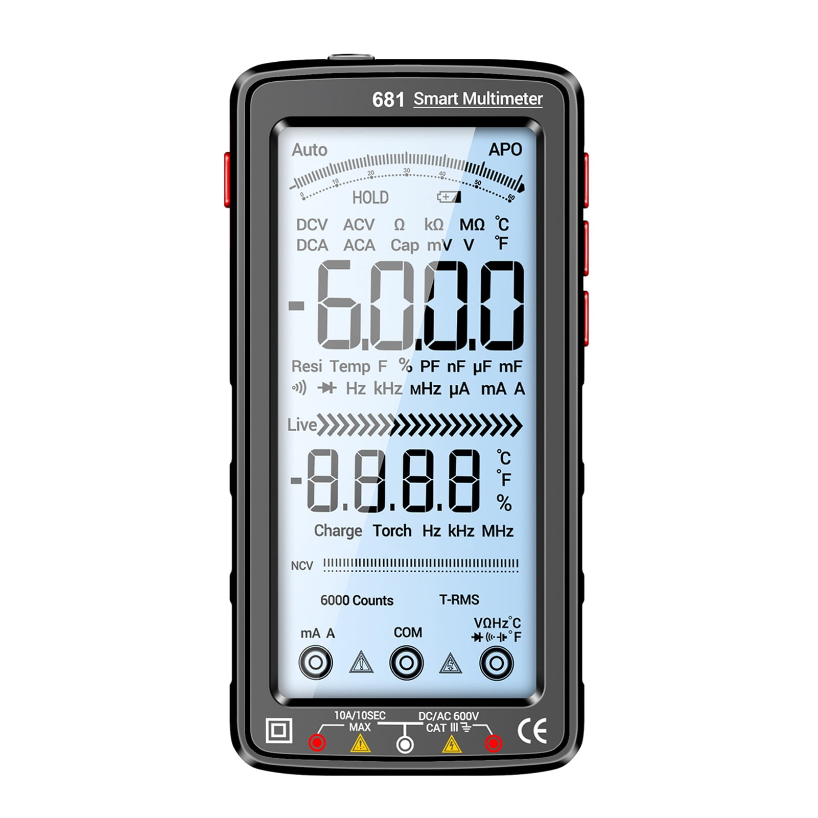 Multimeter ANENG 681 6000 Counts Digital Multimeter Smart Anti-burn Rechargeable Universal Meter NCV Tester 5-inch Large LCD With Backlit Flashlight For Voltage Current Resistance