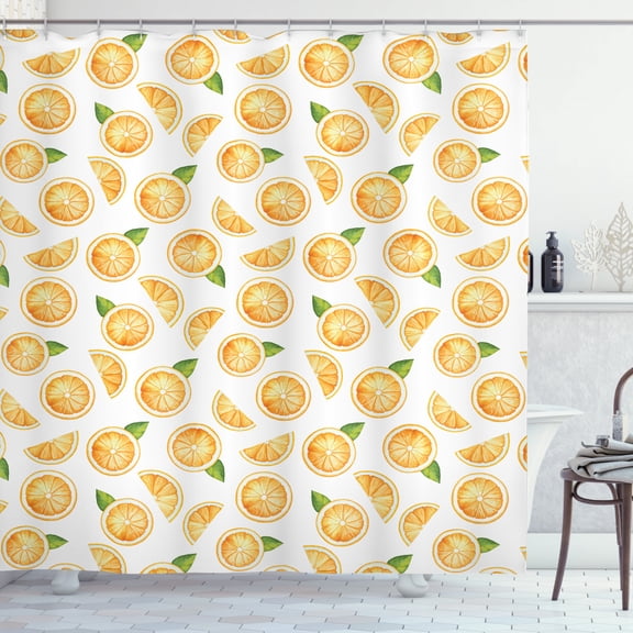Ambesonne Orange Shower Curtain, Watercolor Fruit Slices, 69"Wx84"L, Orange Green White