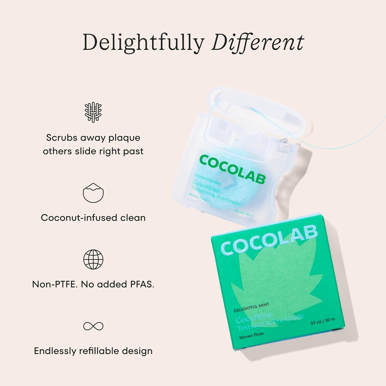 Cocofloss Woven Dental Floss Dentist-Designed Oral Care Mint Waxed Expanding Vegan Kid-Friendly String Floss with Coconut Oil 3 Spools (33 yd Each)