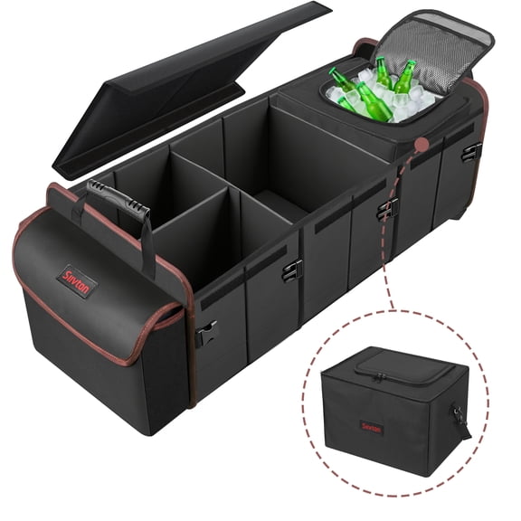 Siivton Car Trunk Organizer, 115LCollapsible SUV Organizer, Collapsible Large Storage Box with Cooler Bag for Cars, Black