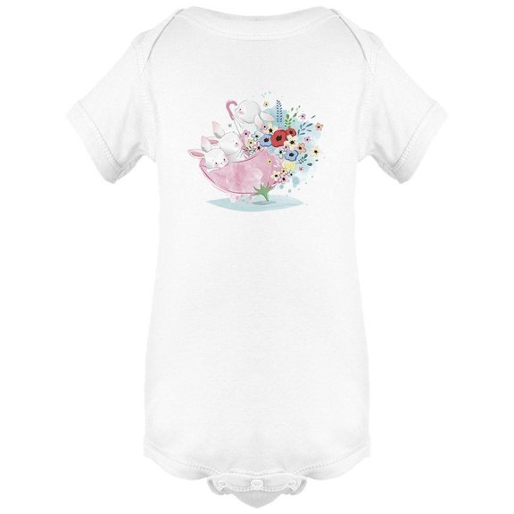 Cute Bunnies With Umbrella Bodysuit Infant -Image by Shutterstock, 6 Months