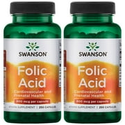 Swanson Folic Acid B-Vitamin Supplement, Supports Prenatal Health & Heart Health, 250 Capsules, 800 mcg (2-pack)