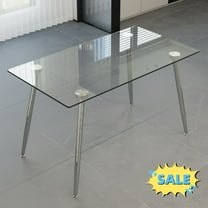 Tcbosik Glass Dining Table for 4-6 Person, 51" Rectangular Kitchen Table with Metal Legs, Modern Writing Desk for Living Room, Study Room, Silver