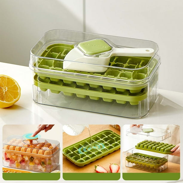 Bandeja de hielo con liberación rápida con un botón | Utensilio de cocina de plástico duradero | Fácil eliminación de hielo | Caja de almacenamiento para congelador multiusos | Organizador de