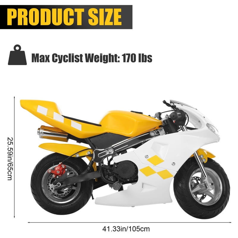 Floseru 49cc 2-Stroke Pocket Bike, Mini Motorcycle for Kids, Pocket Gas Motorbike with 1.25L Gas Tank, Pocket Rocket Motorcycle with Dual Headlights, 170 LBs Mini Pocket Bikes for Kids