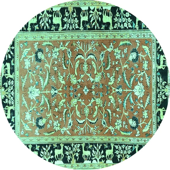 Ahgly Company Machine Washable Indoor Round Animal Turquoise Blue Traditional Area Rugs, 3' Round