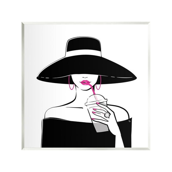 Stupell Industries Glam Girl & Iced Coffee Food & Beverage Painting Unframed Art Print Wall Art, 12 x 12