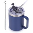 thumbnail image 1 of TRAHOO-12oz Tasse à Café Isotherme Étanche avec Couvercle Rabattable et Paille, Double Paroi en Acier Inoxydable avec Poignée, Thermos de Camping Réutilisable Garde au Froid/chaud (Marine, 1 Ensemble), 1 of 4