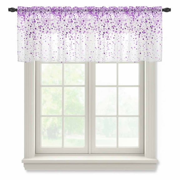 Purple Polka Dot Valance Curtains for Kitchen/Living Room/Bathroom/Bedroom Window, Rod Pocket Small Topper Half Short Window Curtains Voile Sheer Scarf, Abstract Modern Art Dots Watercolor 60"x18"