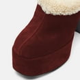 thumbnail image 4 of FSJ Women Comfort Platform Mules with Shearling Trim Suede Closed Round Toe Chunky High Heel Slip On Fashion Clogs Size 9.5 Red, 4 of 4