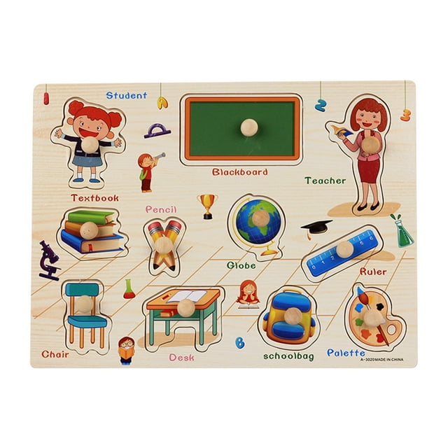 Kids Wooden Peg Puzzles Set With Alphabet Numbers Fruits Animals And Vehicles