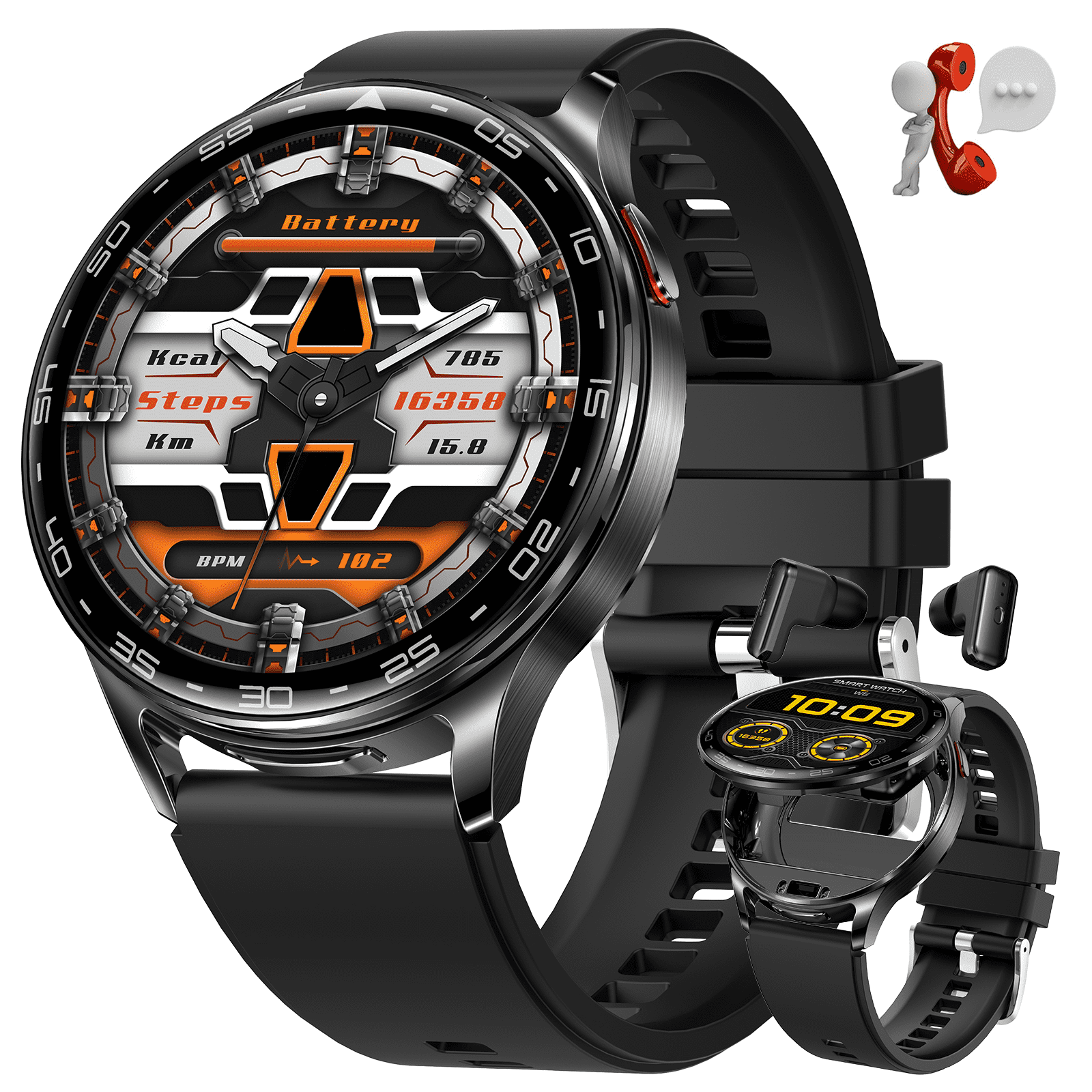 Jelloo Smart Watches for Men Women, with Earbuds Bluetooth Call 1.39" HD Screen Outdoor Sport Smartwatch, 100+ Sport Modes Fitness Tracker, for iPhone Android