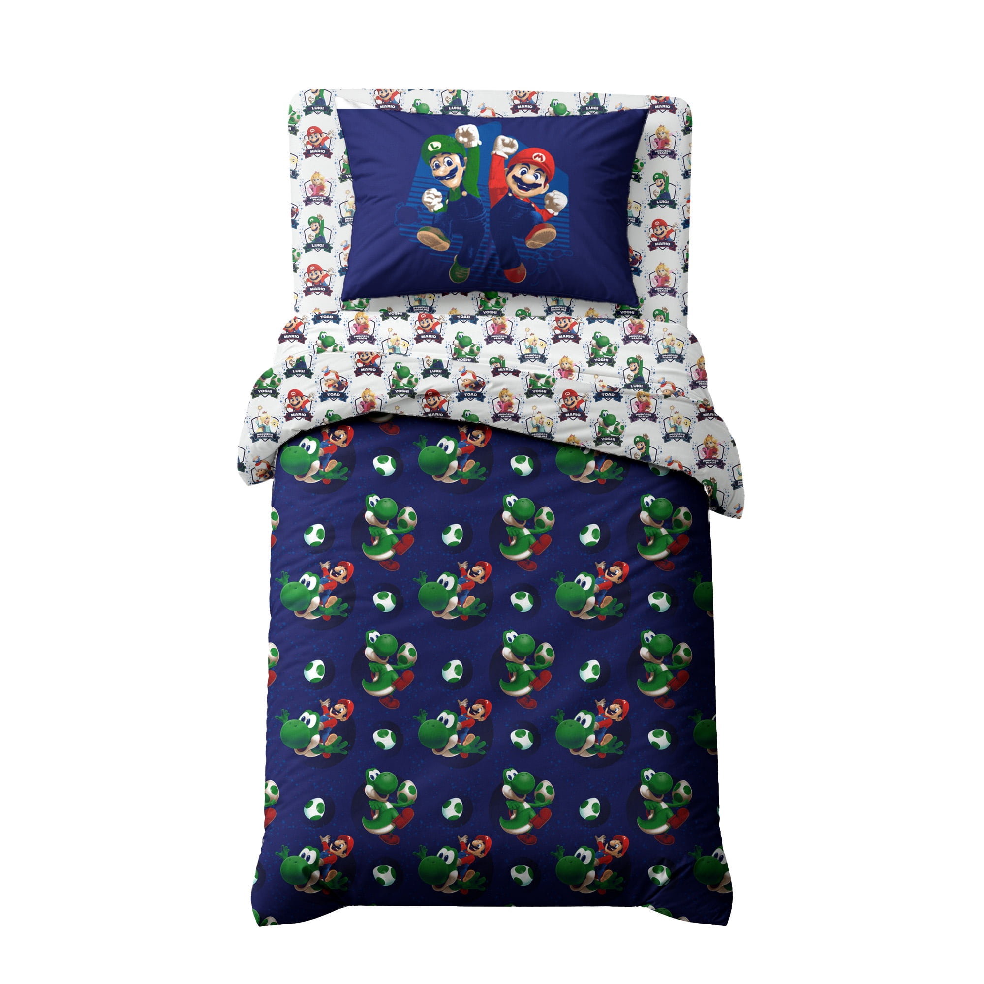 The Super Mario Galaxy Movie Kids 6 Piece Blue Reversible Comforter, Pillowcase, and Sheet Set, Queen