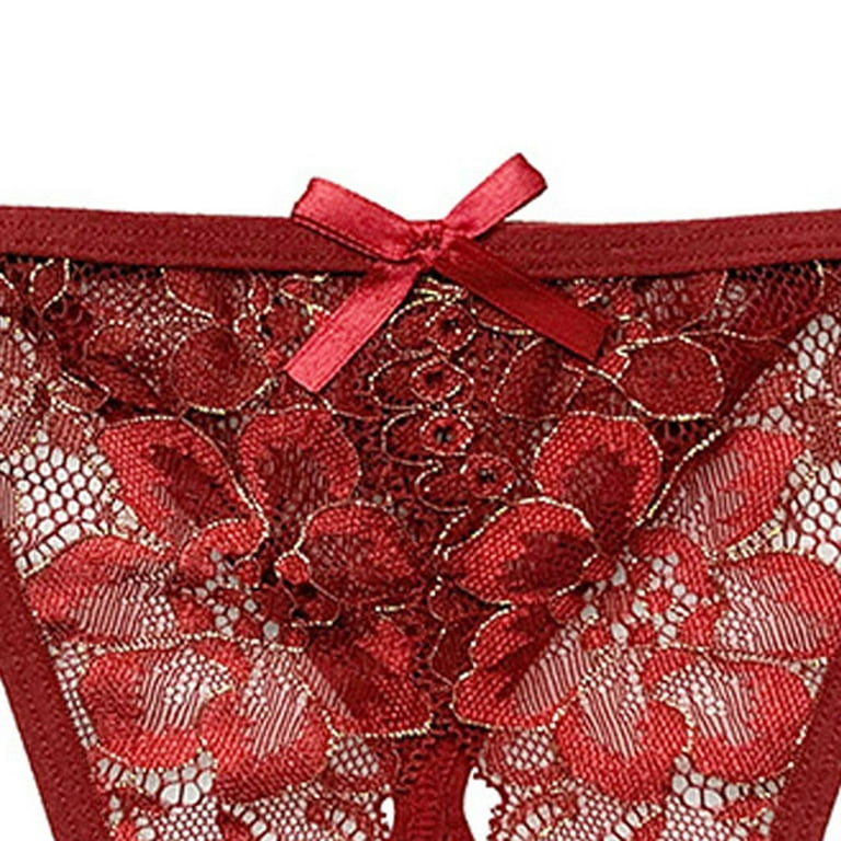 Lopecy-Sta Women's Fascinate Sexy Straps Solid Color Selling Bow Tie  Underpants Deals Clearance Underwear Women Birthday Gift Red