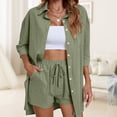 thumbnail image 1 of Bermudas Camisa de manga 3/4 para mujer, pantalones cortos con cordón, trajes de dama con botones (verde M) Cgtredaw Verde T M para Mujer, 1 of 9