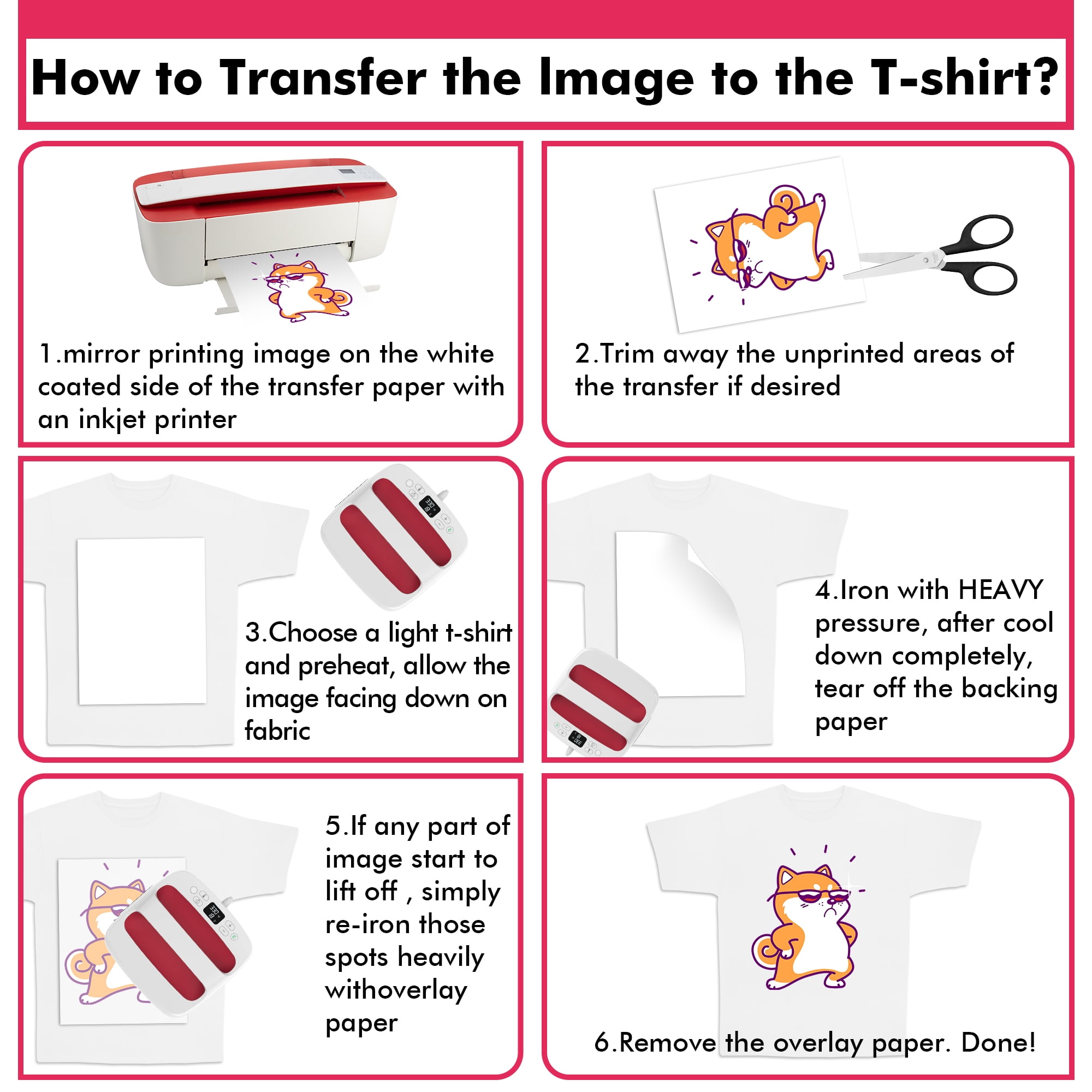 Premium 40 Sheets Light T-Shirt Transfer Paper for Inkjet Printers, 8.5x11 inch Iron-on Heat Transfer Paper for Light Cotton Fabrics Compatible with Cutter Machine